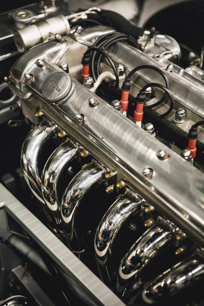 Close-up of an engine during rebuilding