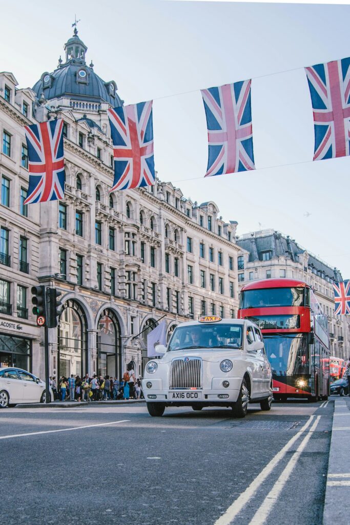 Cars and bus on a London street